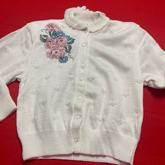 DAISY KINGDOM GIRLS SWEATER Floral Applique Cardigan Size 8 Damaged - Picture 10 of 10